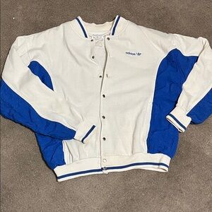 VINTAGE adidas Cream and Blue Button-Up Jacket